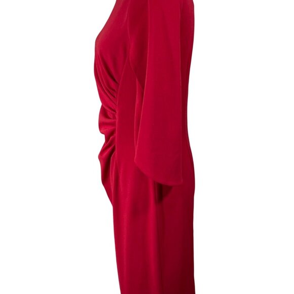 DKNY Open Sleeve Ruched Sheath Dress Size 8 Red Holiday - Picture 3 of 8